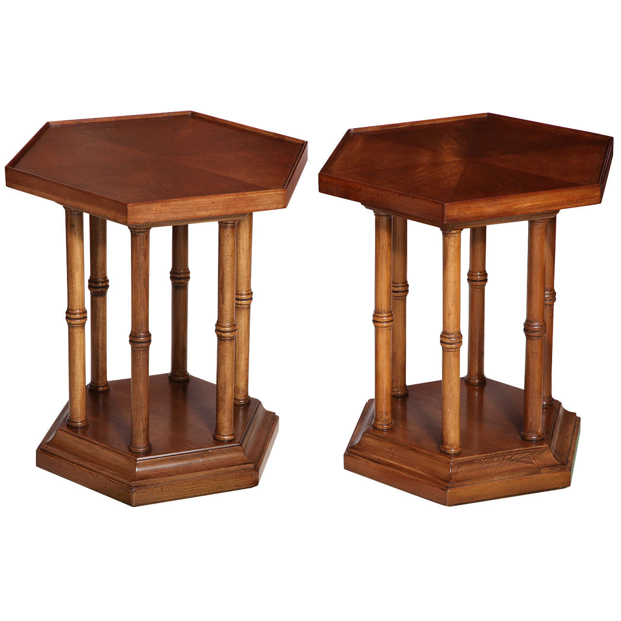 Faux Bamboo Hexagonal Drinks Tables, Pair For Sale
