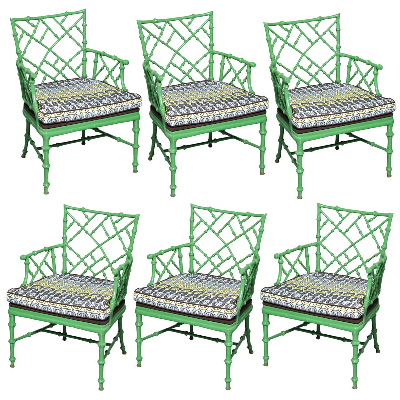 Phyllis Morris Faux Bamboo Cast Metal Arm Chairs, Set of 6