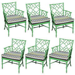 Vintage Phyllis Morris Faux Bamboo Cast Metal Arm Chairs, Set of 6