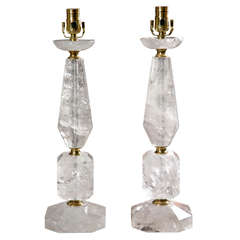 A Pair of Rock Crystal Octagonal Shape and Bronze Mounted Lamps