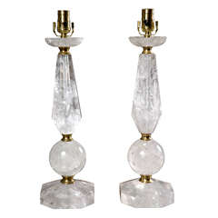 A Pair of Rock Crystal of Octagonal Shape and Bronze Mounted Lamps