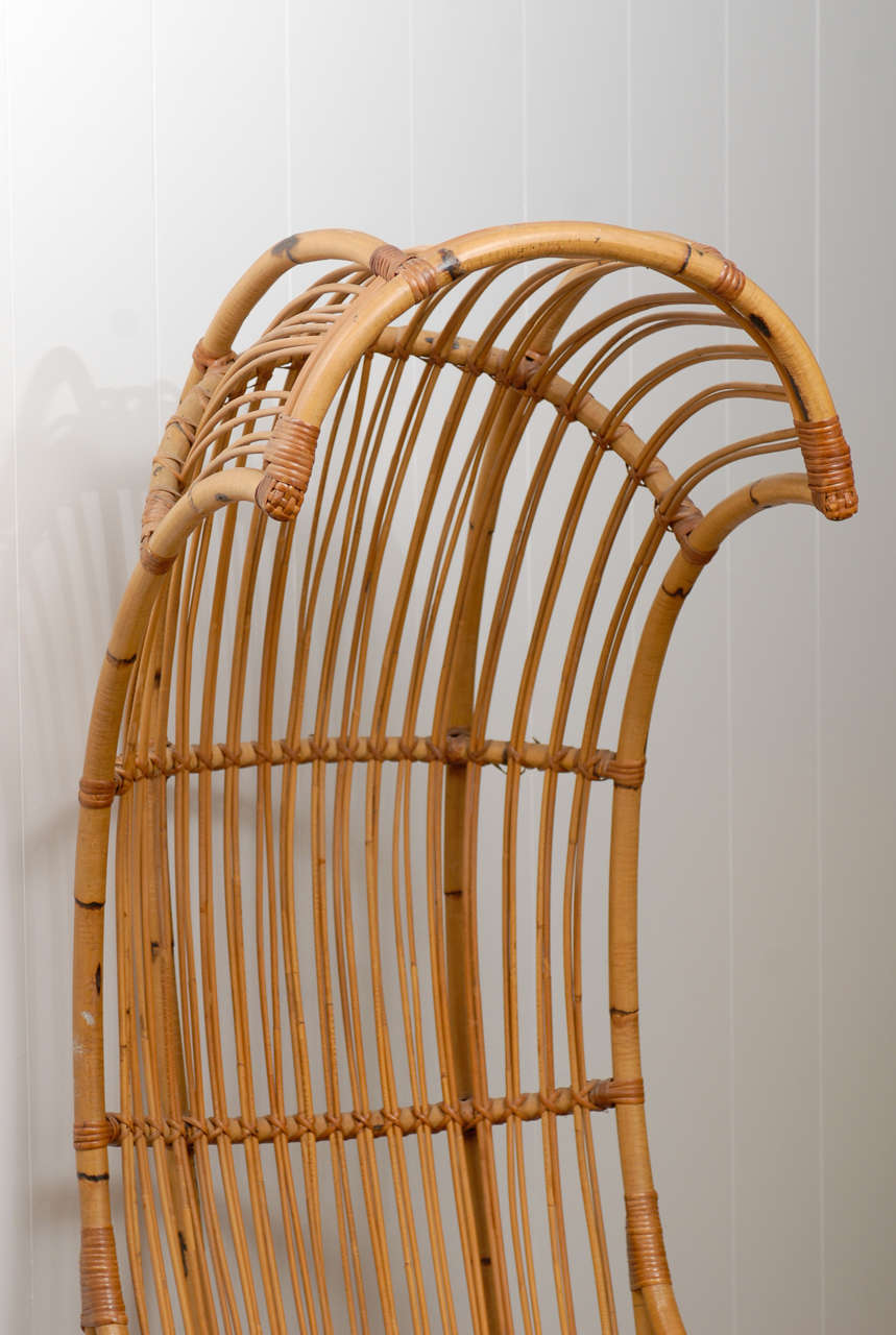 Mid-Century Modern Rattan Hooded Chair