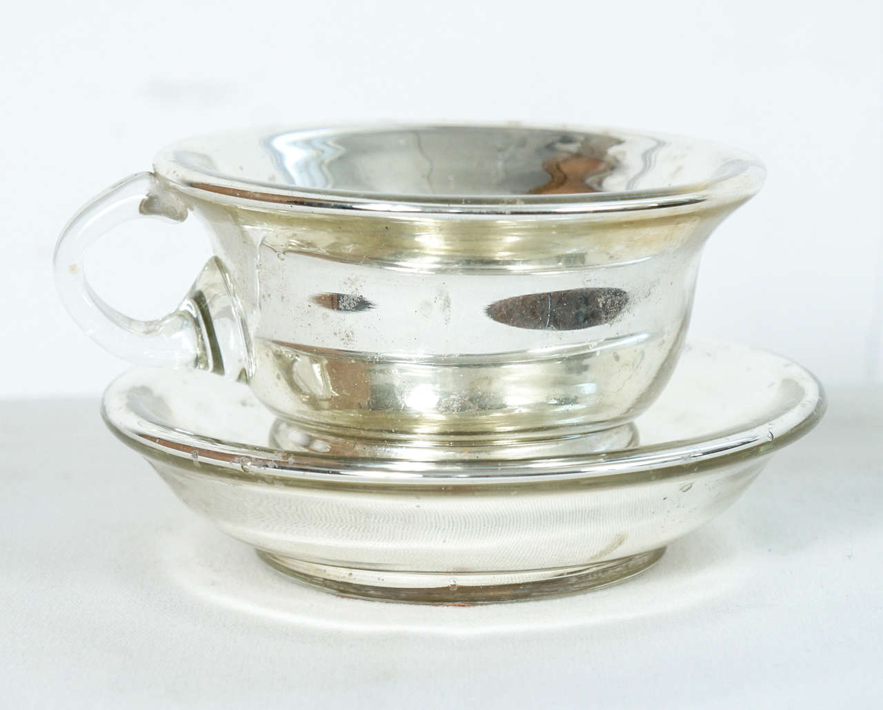 Victorian Set of Three Mercury Glass Cups And Saucers For Sale