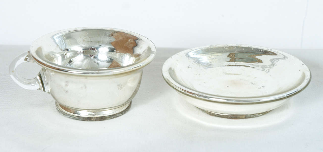 American Set of Three Mercury Glass Cups And Saucers For Sale