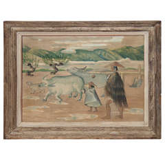 Erica Karawina Gouache Of Family And Water Buffalo