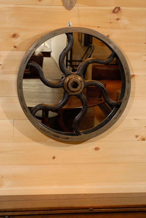 Factory Wheel Mirror, circa 1910 For Sale 2