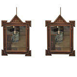 Antique Pair Tramp Art Frames / Mirrors Dated 1910