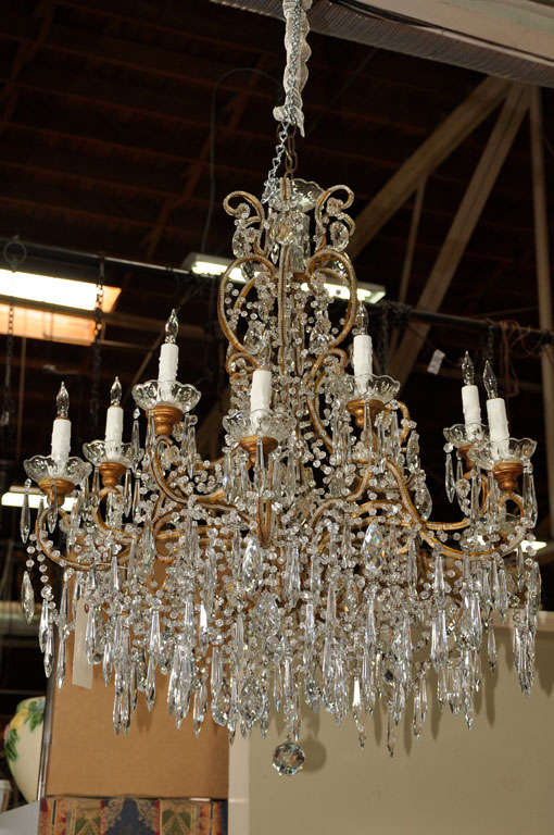 C. 1940 big beautiful 12 light double beaded crystal chandelier. This one has all the whistles and bells, is in perfect condition, ready to hang and dress up your space.
