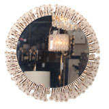 French Round Crystal and Brass Illuminating Mirror