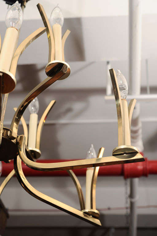 20th Century Mid-Century 9 Arm Brass Chandelier For Sale