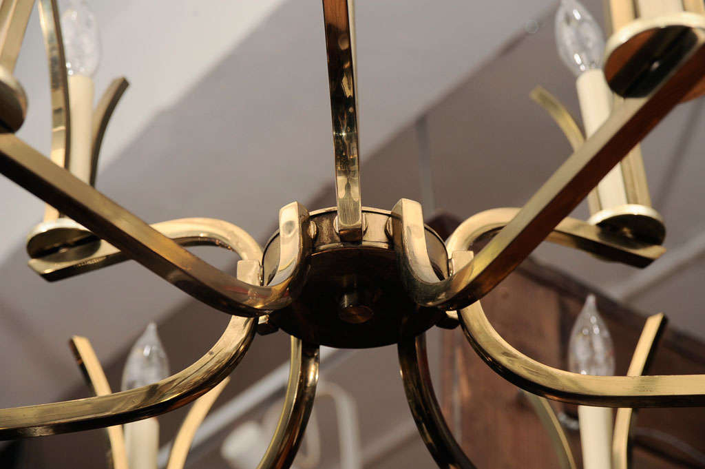 Mid-Century 9 Arm Brass Chandelier For Sale 1