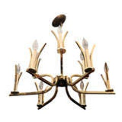 Mid-Century 9 Arm Brass Chandelier 5