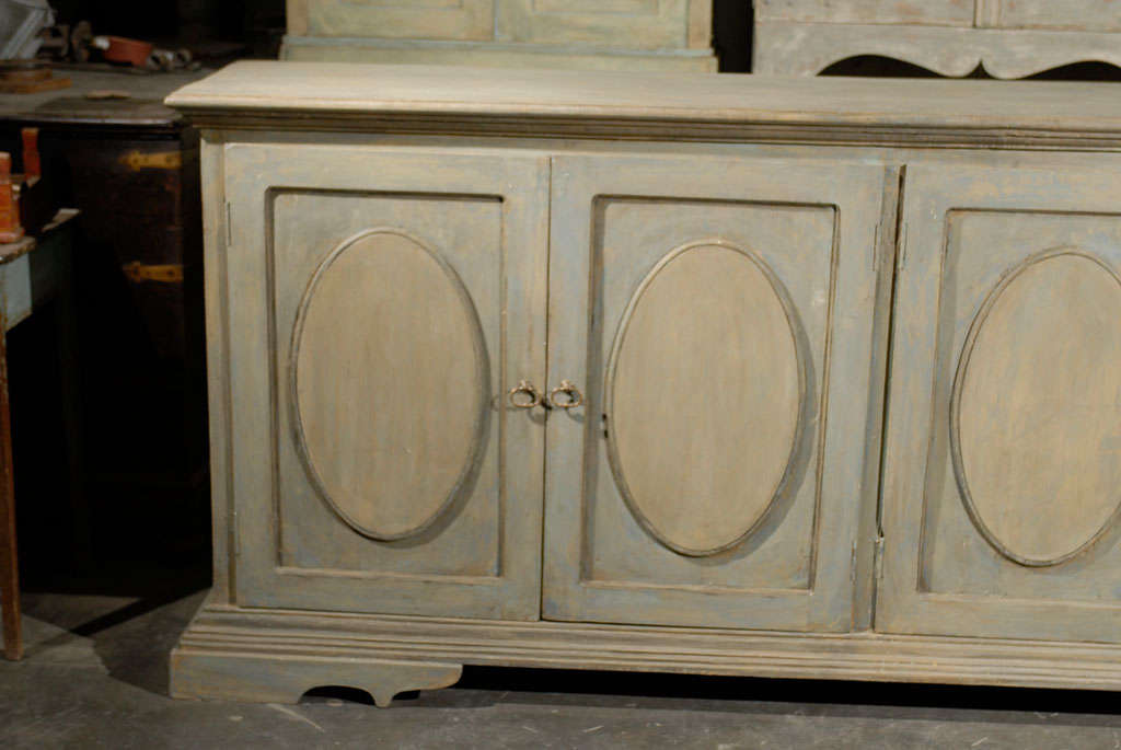 American Painted Wood Four-Door Enfilade Buffet with Oval Pattern
