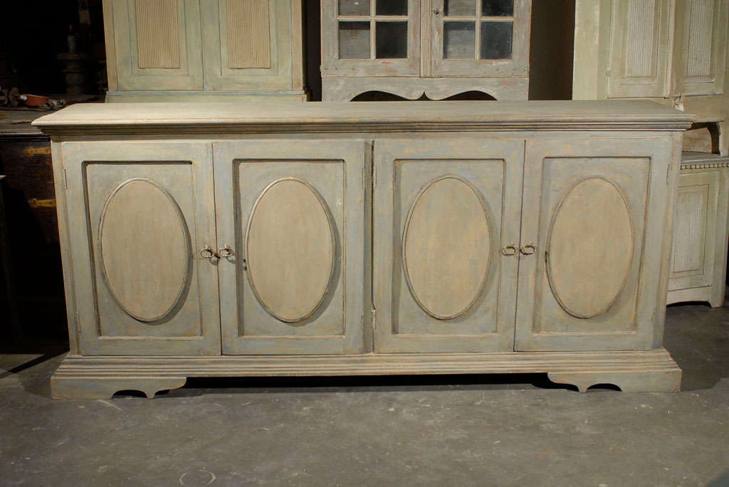 Painted Wood Four-Door Enfilade Buffet with Oval Pattern 4