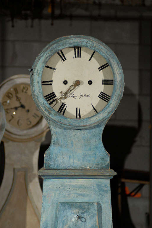 19th Century Swedish Blue Painted Tall Case Clock