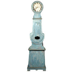 19th Century Swedish Blue Painted Tall Case Clock