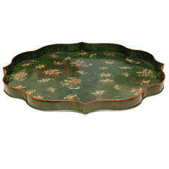 Green tole transfer decorated tray
