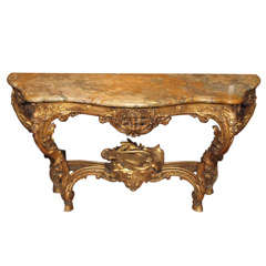 Antique French Gold Console with Original Marble