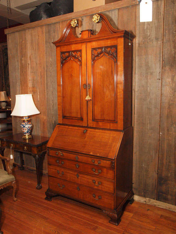 Antique English Secretary Chippendale style in the Gothic manner. All original fitted interior.