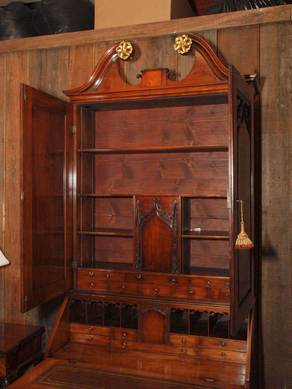 Mahogany Antique English Secretary Chippendale Style in the Gothic Manner