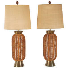 Pair Of Rattan Table Lamps