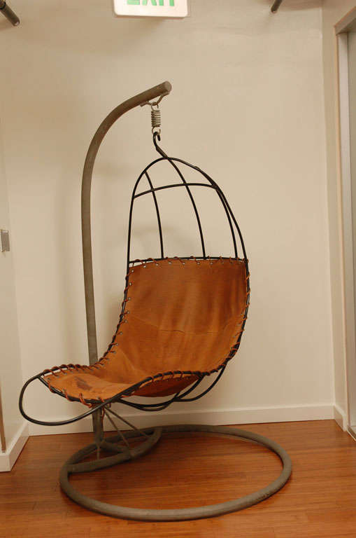 England C 1967. Rare and important chair by Rupert Oliver with suspension hook.  The apparatus holding up the chair is not available to sell with the chair.