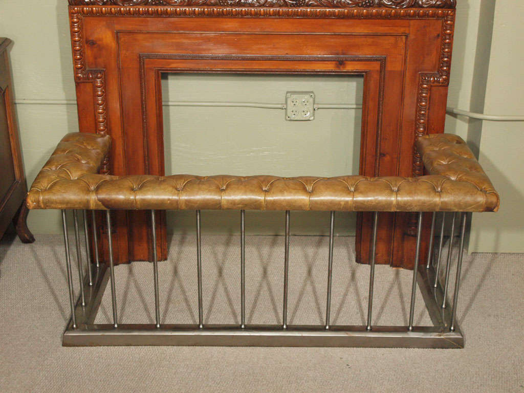 Antique English silvered metal and tufted "club fender".