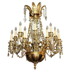 Antique French bronze d'ore and crystal 18-light chandelier