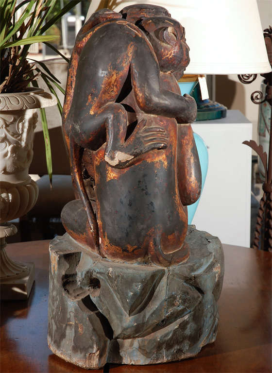 Glass Monkey Sculpture of Mother and Baby