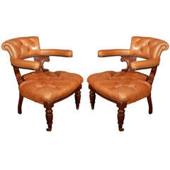 Pair of Barrel-Backed, Library Chairs