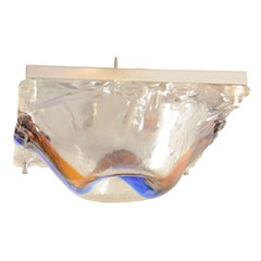 Dimpled Glass Flush Mount Fixture Featuring Blue and Orange Stripe by Vistosi