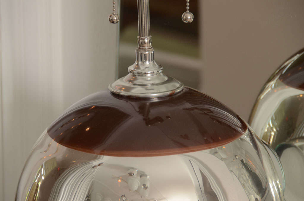 Mid-Century Modern Pair of Round Mercury Lamps with Brown Accents with Chrome Base
