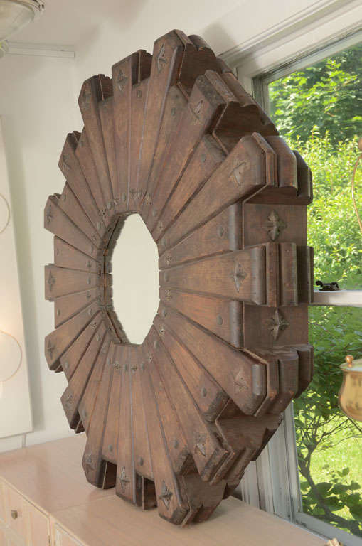 Wood Starburst Mirror Wall Sculpture