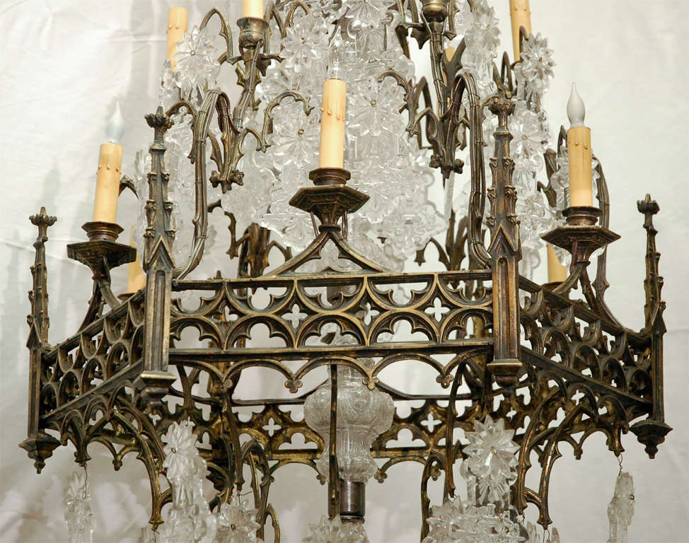 20th Century Fine Gothic Brass and Crystal Chandelier