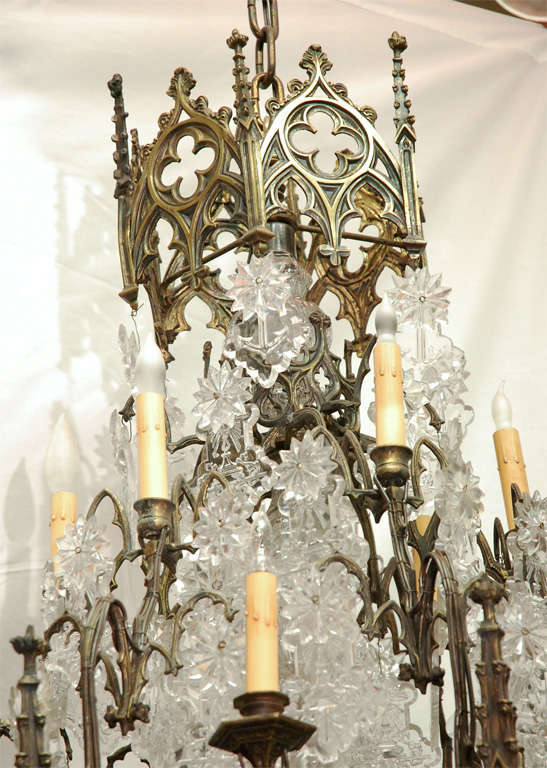 Fine Gothic Brass and Crystal Chandelier 1