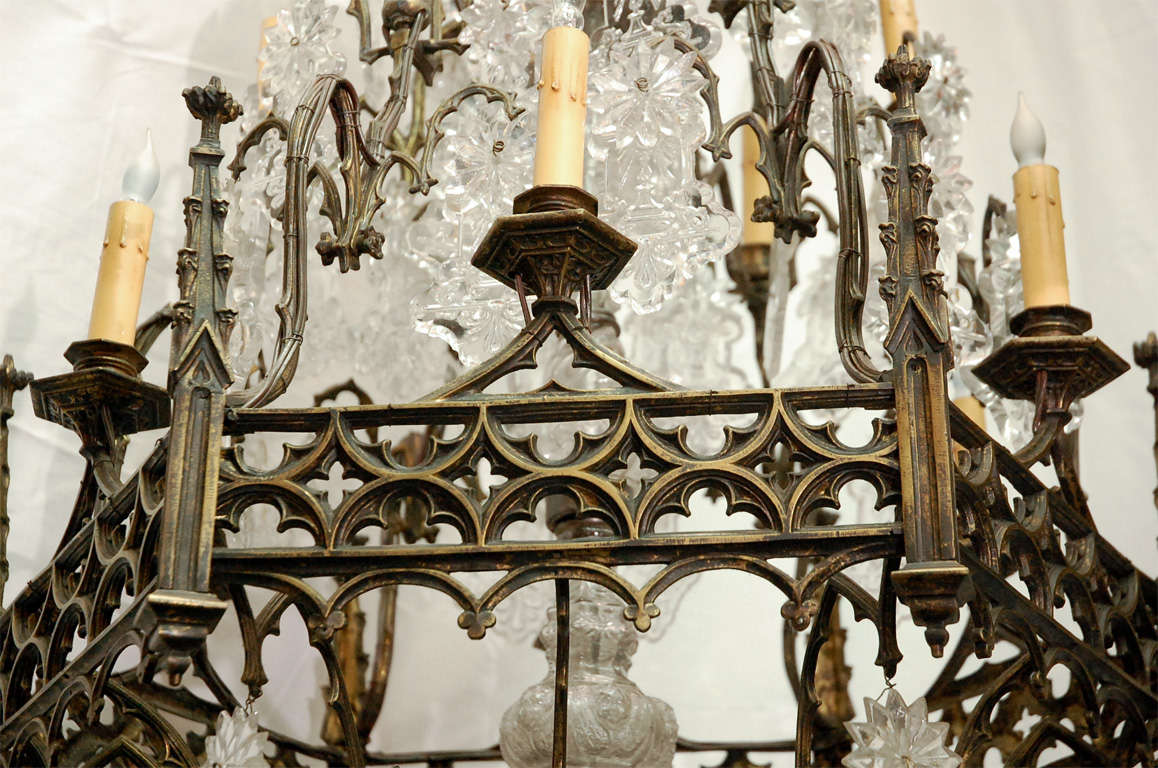 Fine Gothic Brass and Crystal Chandelier 3