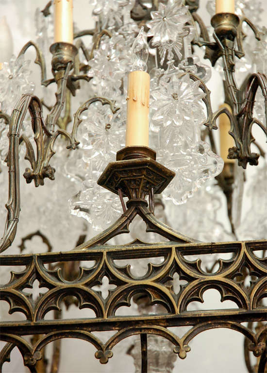 Fine Gothic Brass and Crystal Chandelier 4