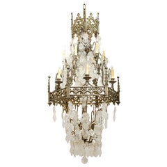 Fine Gothic Brass and Crystal Chandelier