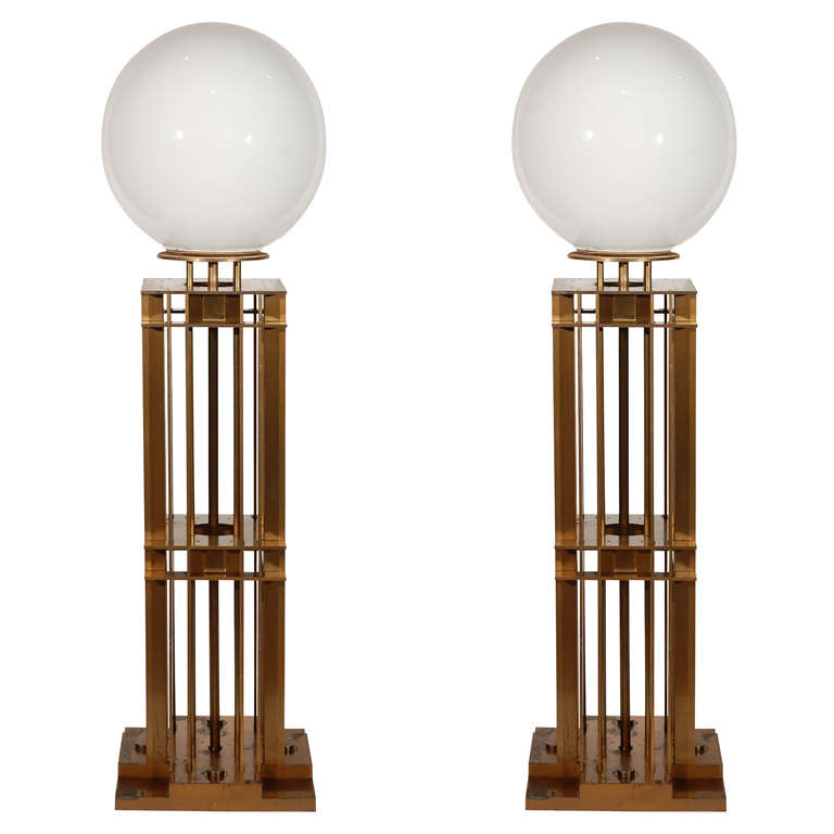 Pair of Cast Brass Illuminated Newel Posts For Sale