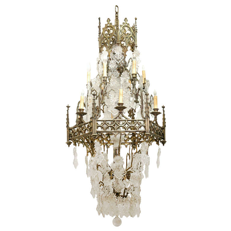 Fine Gothic Brass and Crystal Chandelier at 1stDibs