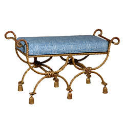 Mid Century Gilt Rope & Tassel Bench With Cushion