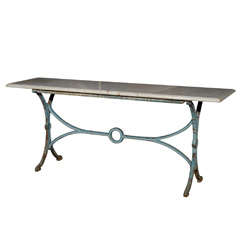 19thc Marble Top Console With Metal Blue Tressel