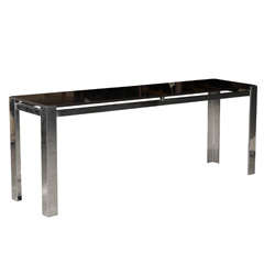 Mid C Metal Console With Smoky Glass Top