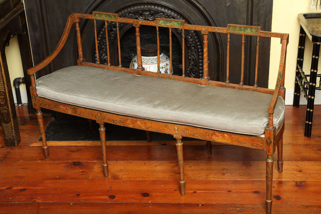 English Antique Regency Painted Faux Satinwood Settee, circa 1810 For Sale