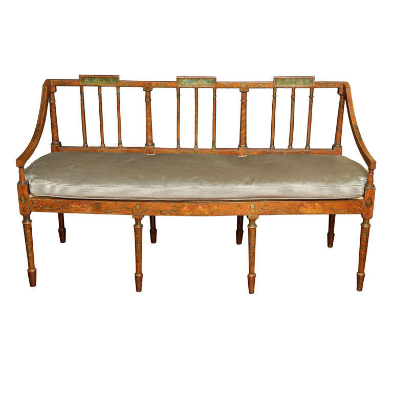 Antique Regency Painted Faux Satinwood Settee, circa 1810 For Sale