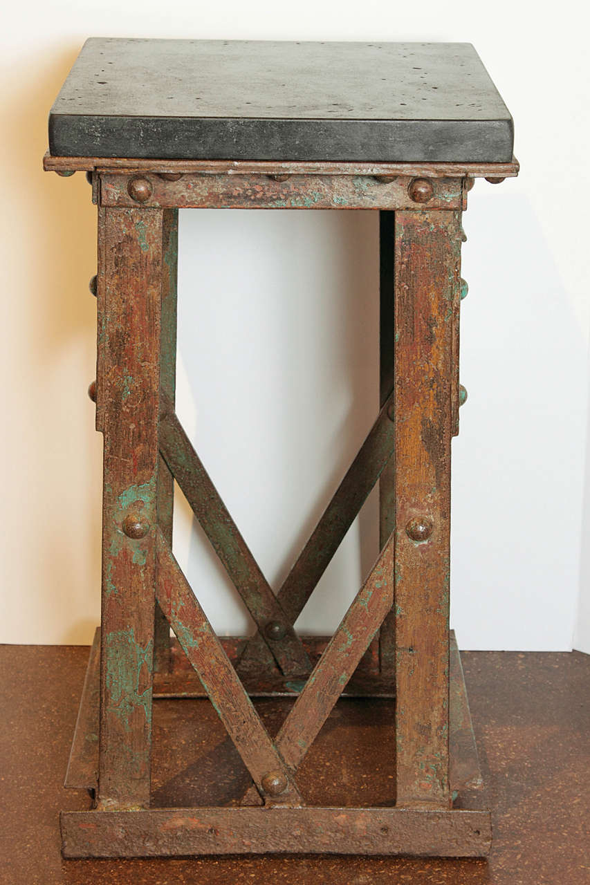 Vintage French Steel Machine Mount with Limestone Top from the town of Lille.