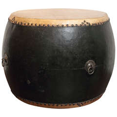 Antique Chinese Ceremonial Black Lacquer Drum