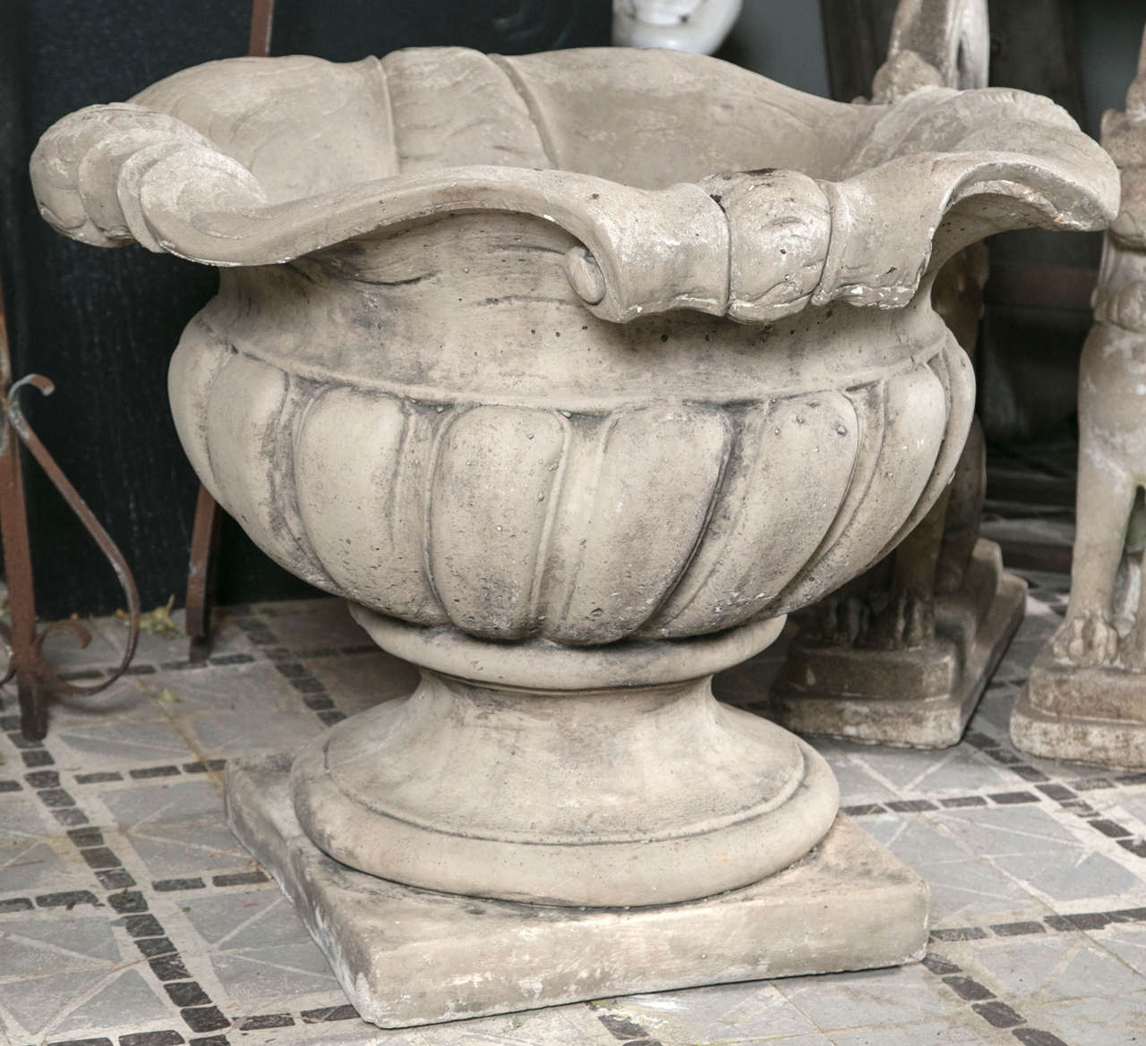 pair of English Garden urns large size with nice patina.