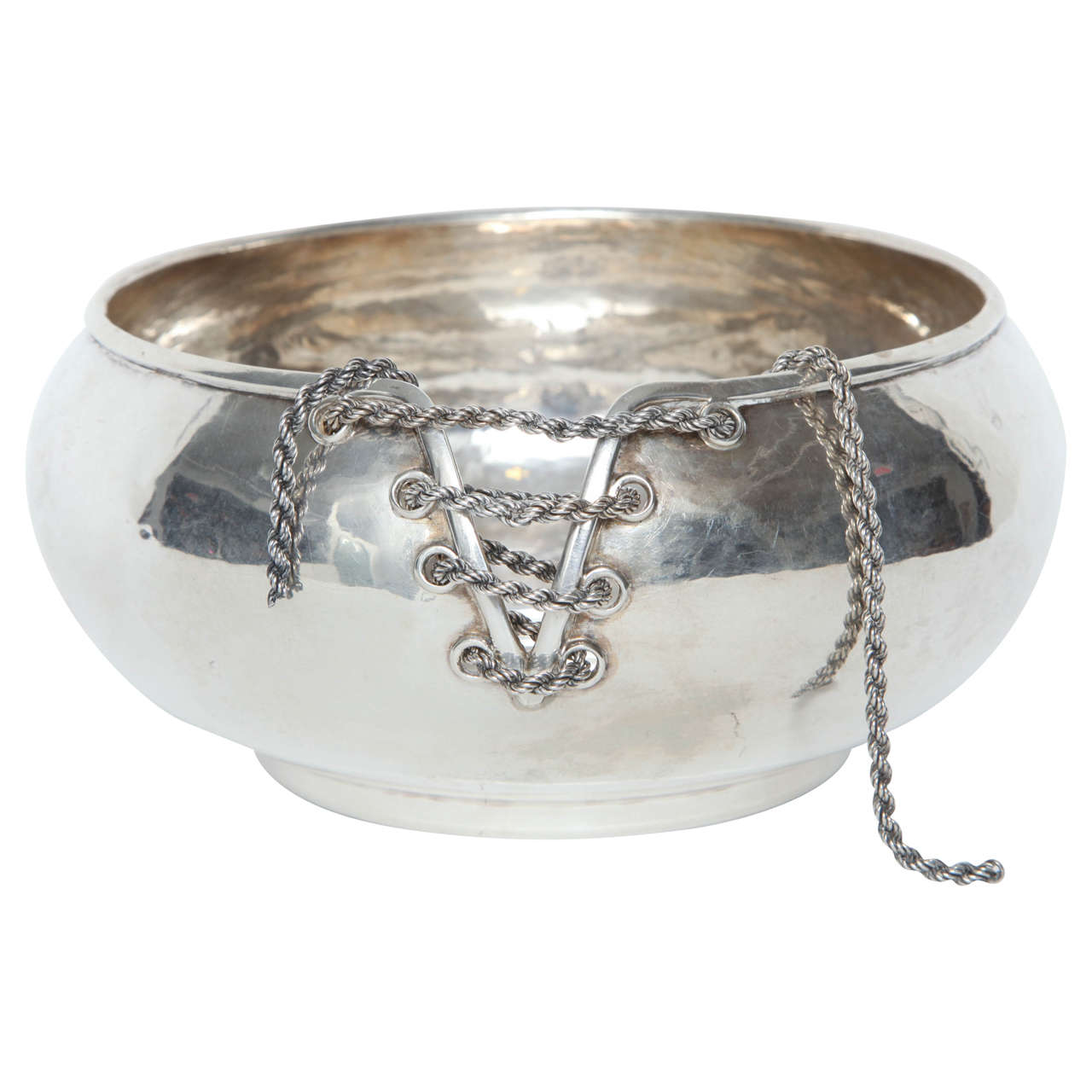 Italian Hand-Forged Silver "Corset" Bowl For Sale