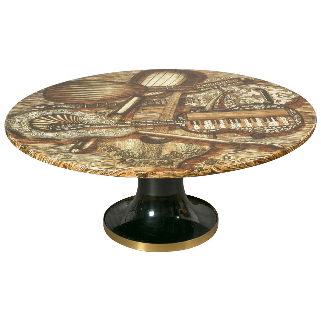 Coffee Table with Music Instruments Design, 1950s, by P. Fornasetti, Italy.